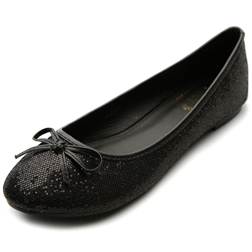 Ollio Women's Ballet Shoe Round Toe Glitter Comfort Multi Color Flat