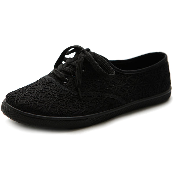 Ollio Women's Shoe Ballet Shoe Lace Up Sneaker Canvas Flat